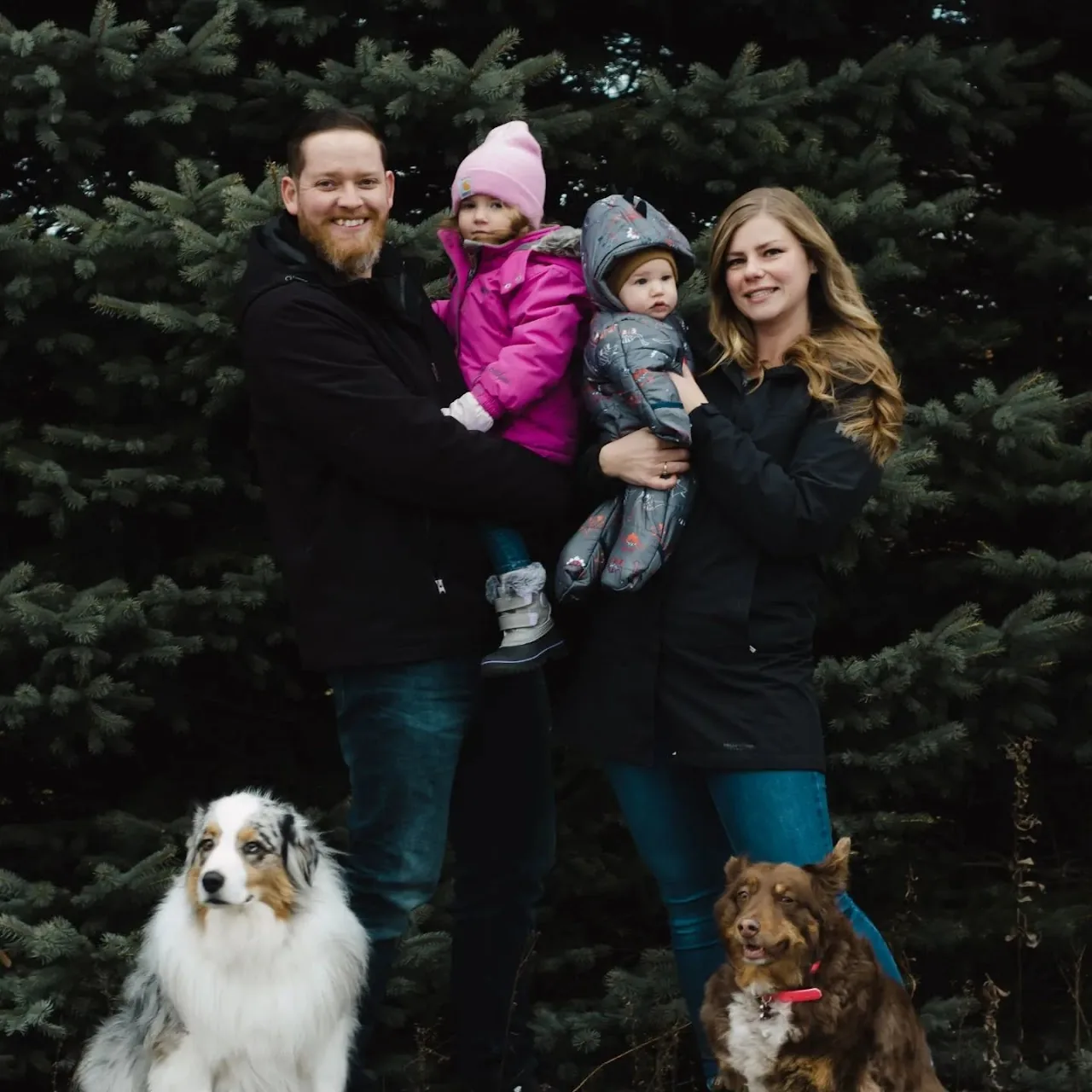 Dillon Howard with his wife Jessica, their children, and family dogs